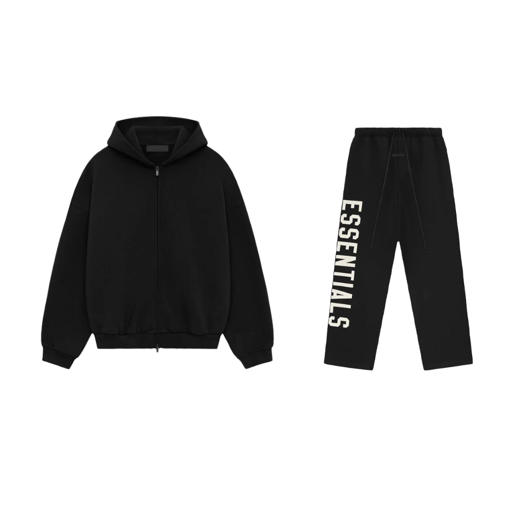 Fear of God Essentials S24 Heavy Fleece Zip Hoodie Black + S24 Sweatpants Relaxed Black SET