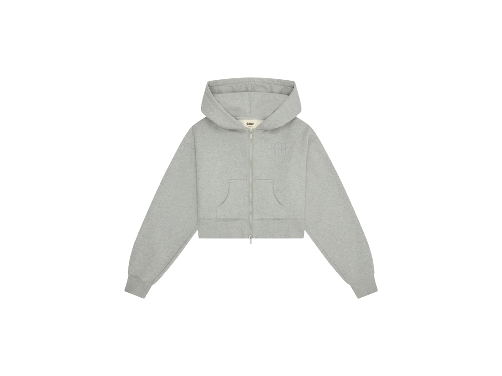 Broken Planet Women's Basics Cropped Zip-Up Hoodie Heather Grey – mikina