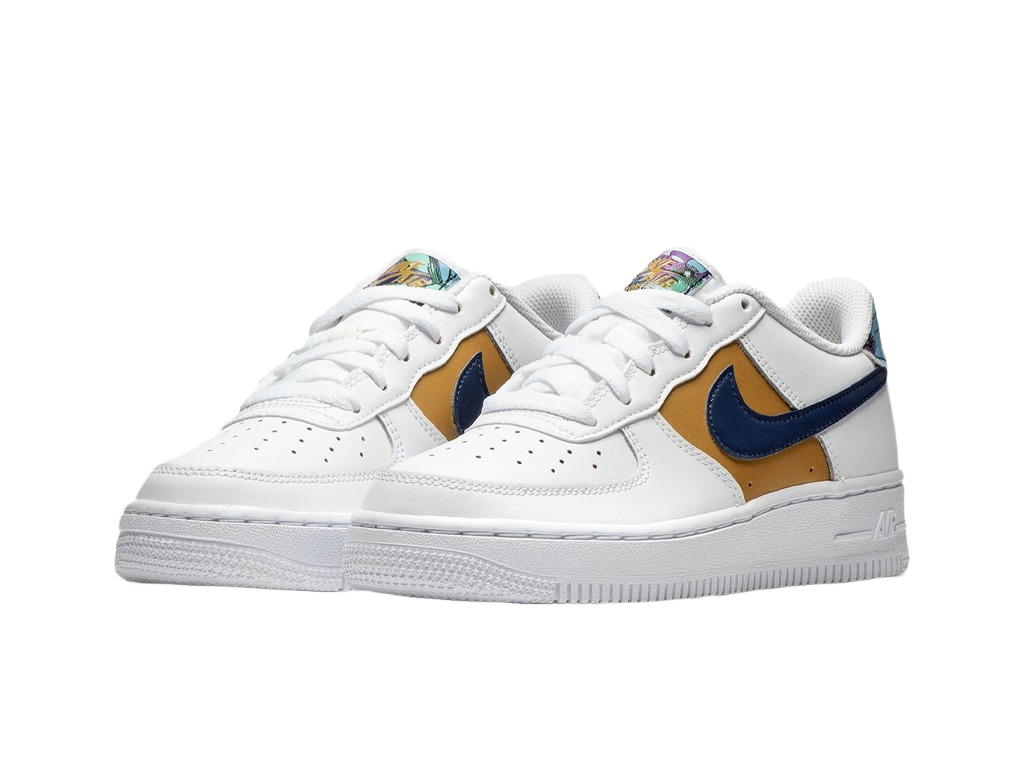Nike Air Force 1 Low '07 LV8 White Blue Void Metallic Gold (GS)-sneakers-Nike-pikastore.cz