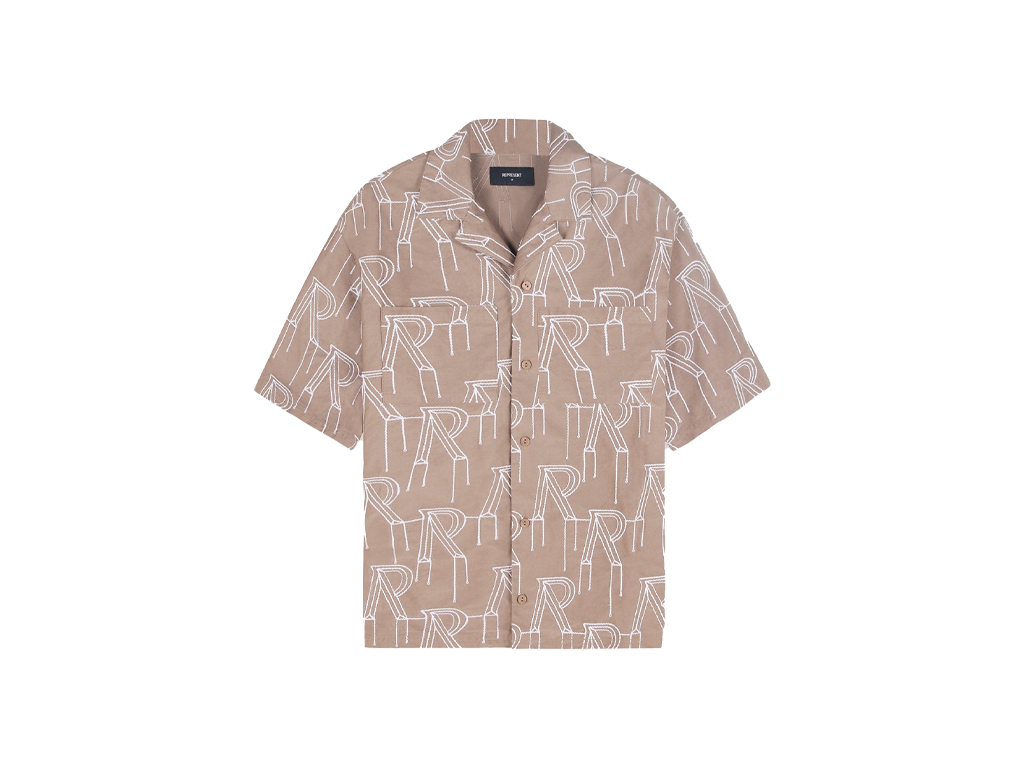 Represent Embroidered Initial Overshirt Washed Taupe