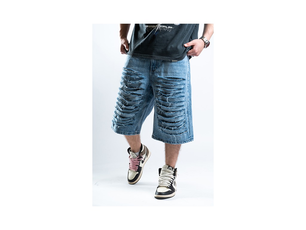 Custom Blue Distressed Shorts-Kalhoty-Custompantsprg-pikastore.cz