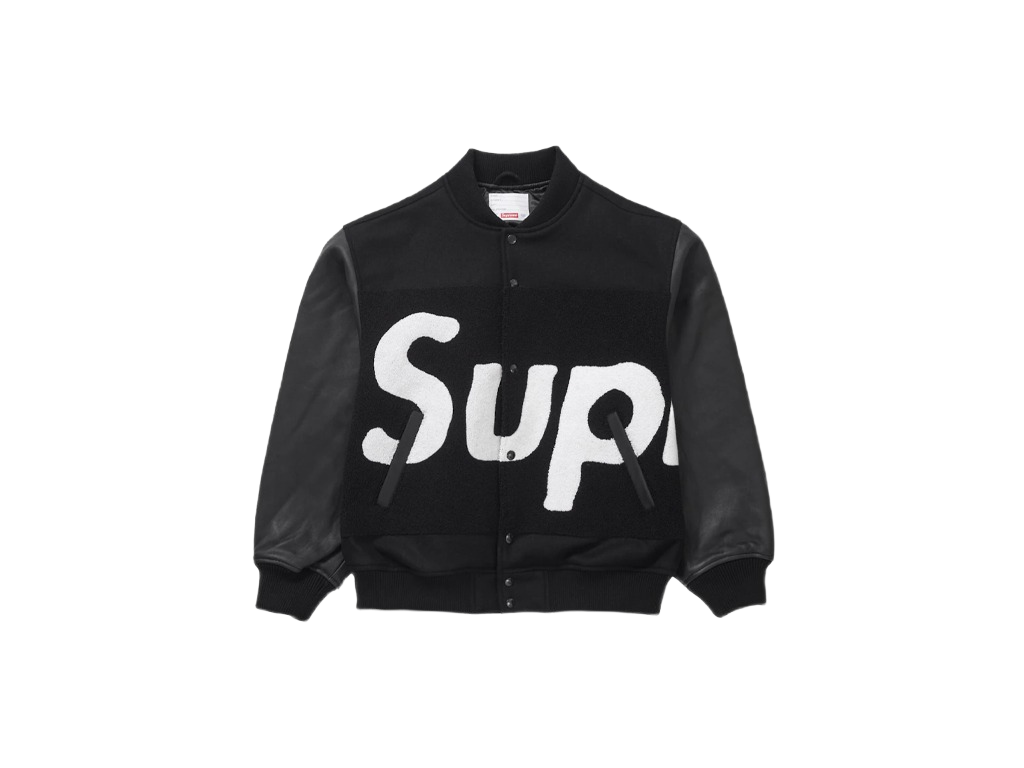 Supreme Big Logo Chenille Varsity Jacket Black-Supreme-pikastore.cz