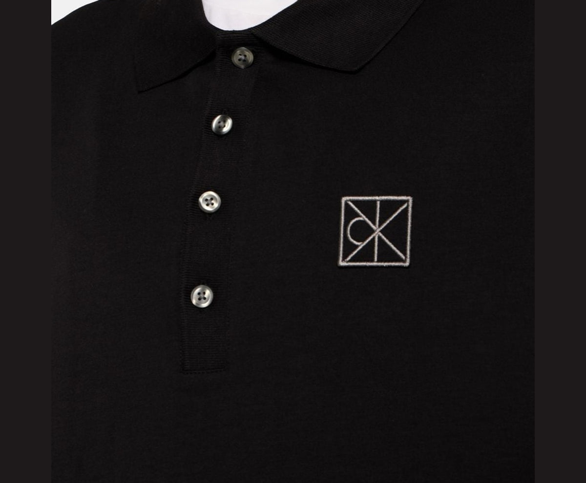 Calvin Klein Long-sleeved polo shirt Double Face Black – tričko – fotka 3 z 5