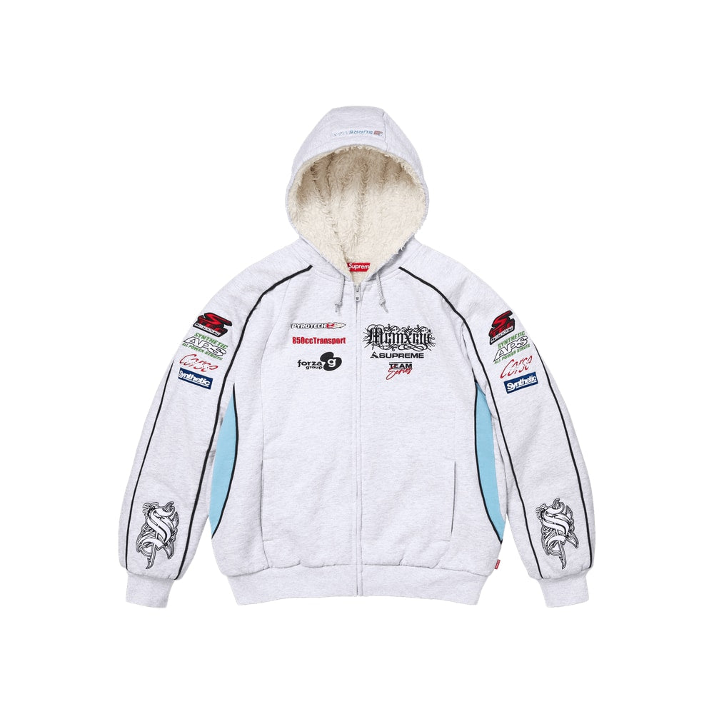 Supreme Racing Lined Zip Up Hooded Sweatshirt Ash Grey