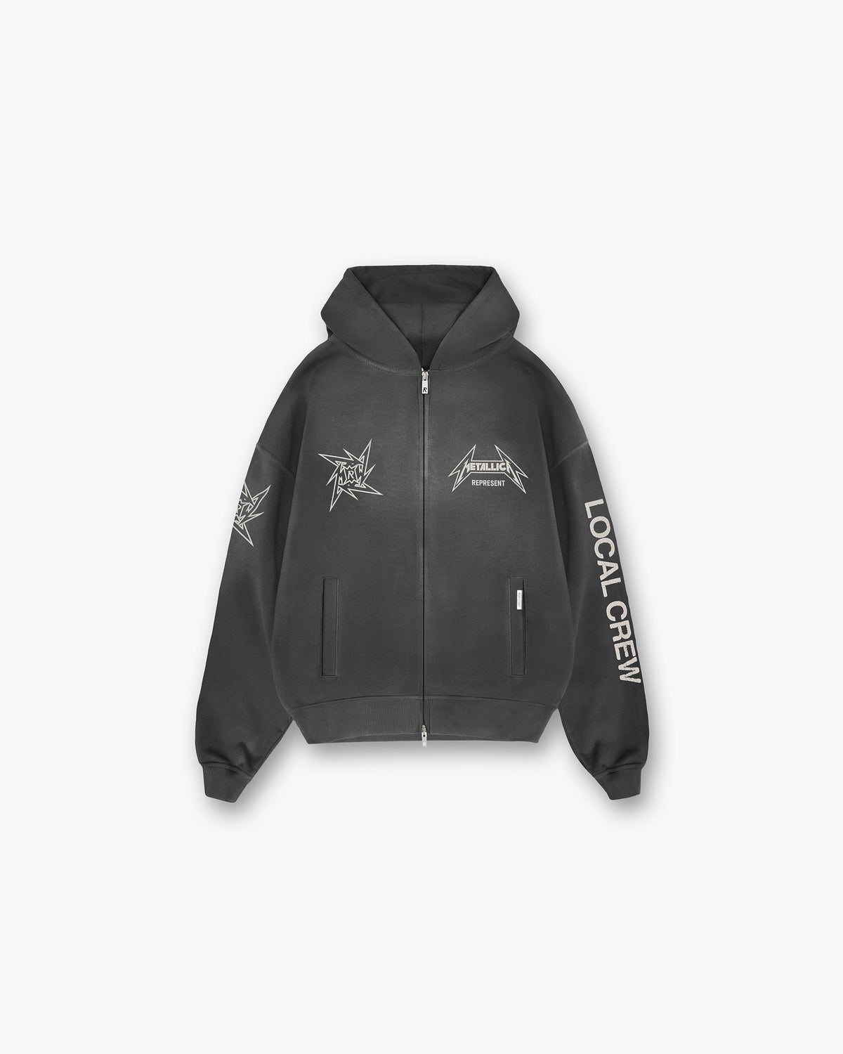 Represent X Metallica Local Crew Zip Hoodie Stained Black