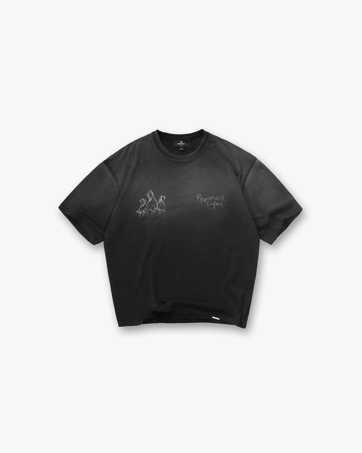Represent Hand Drawn Horses T-Shirt Aged Black