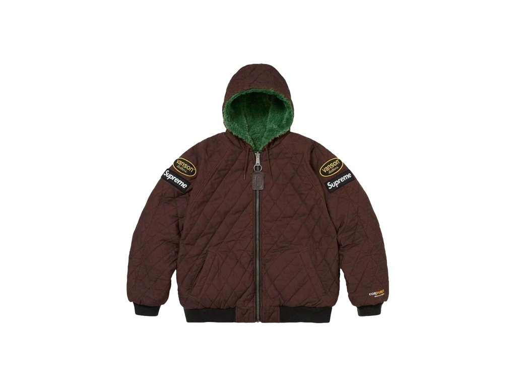 Supreme x Vanson Leathers Reversible Quilted Hooded Jacket Brown – jakke – foto 3 af 3