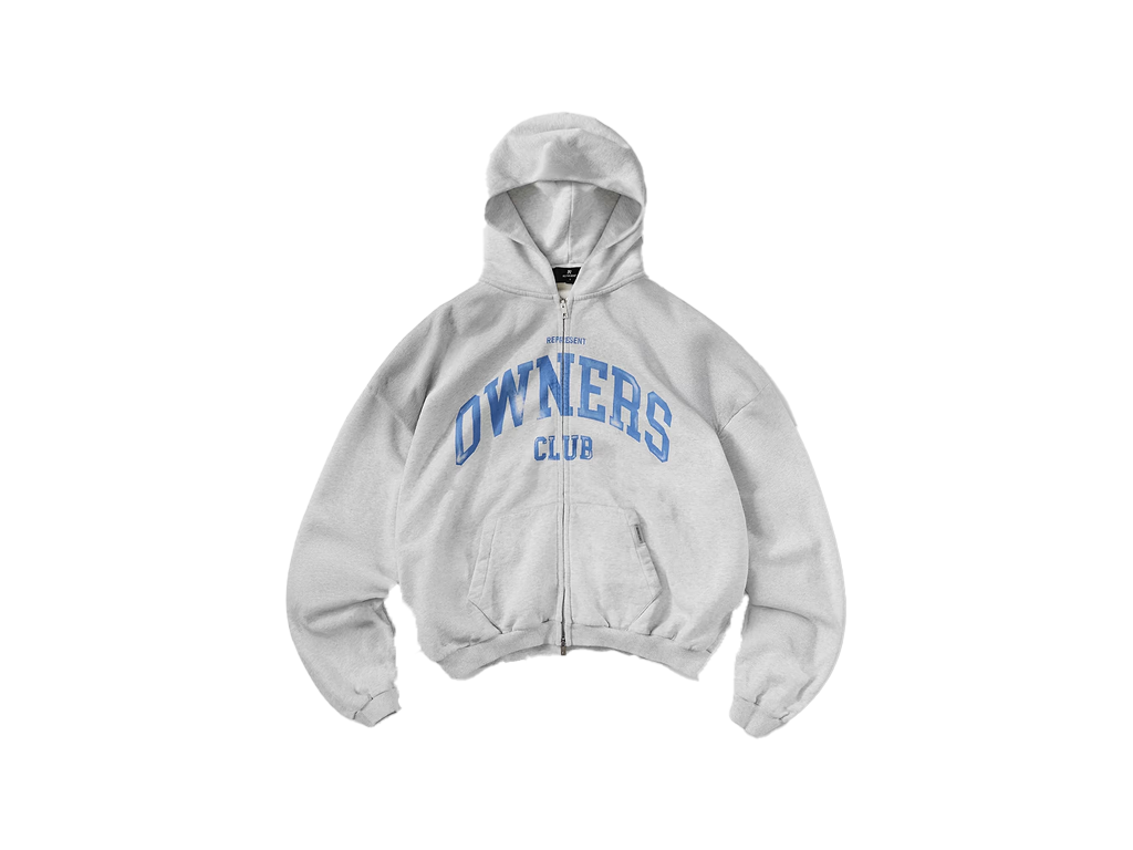 Represent Owners Club Zip Through Hoodie Sprayed Ice Grey Marl