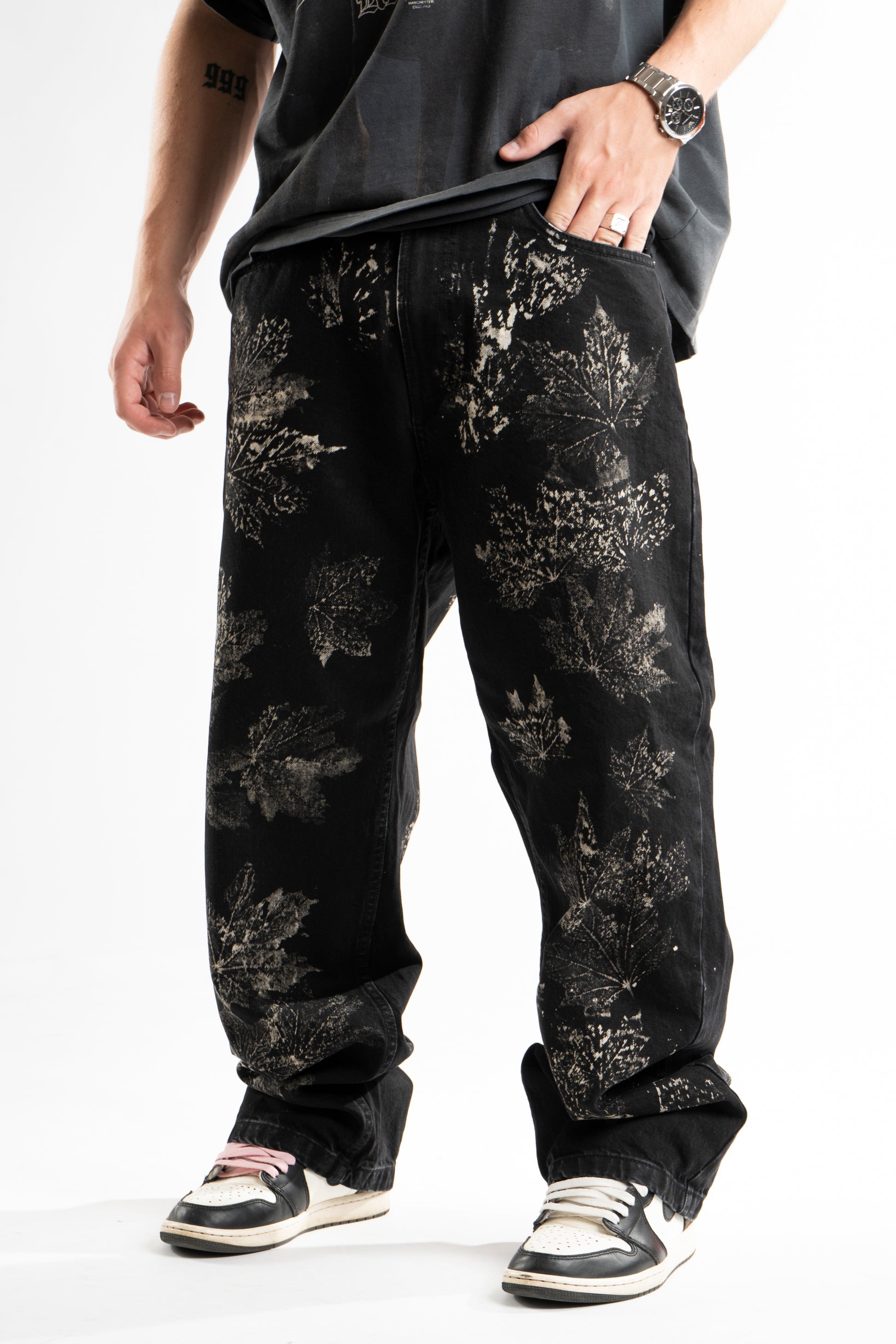 Custom Bleached Leaf Jeans