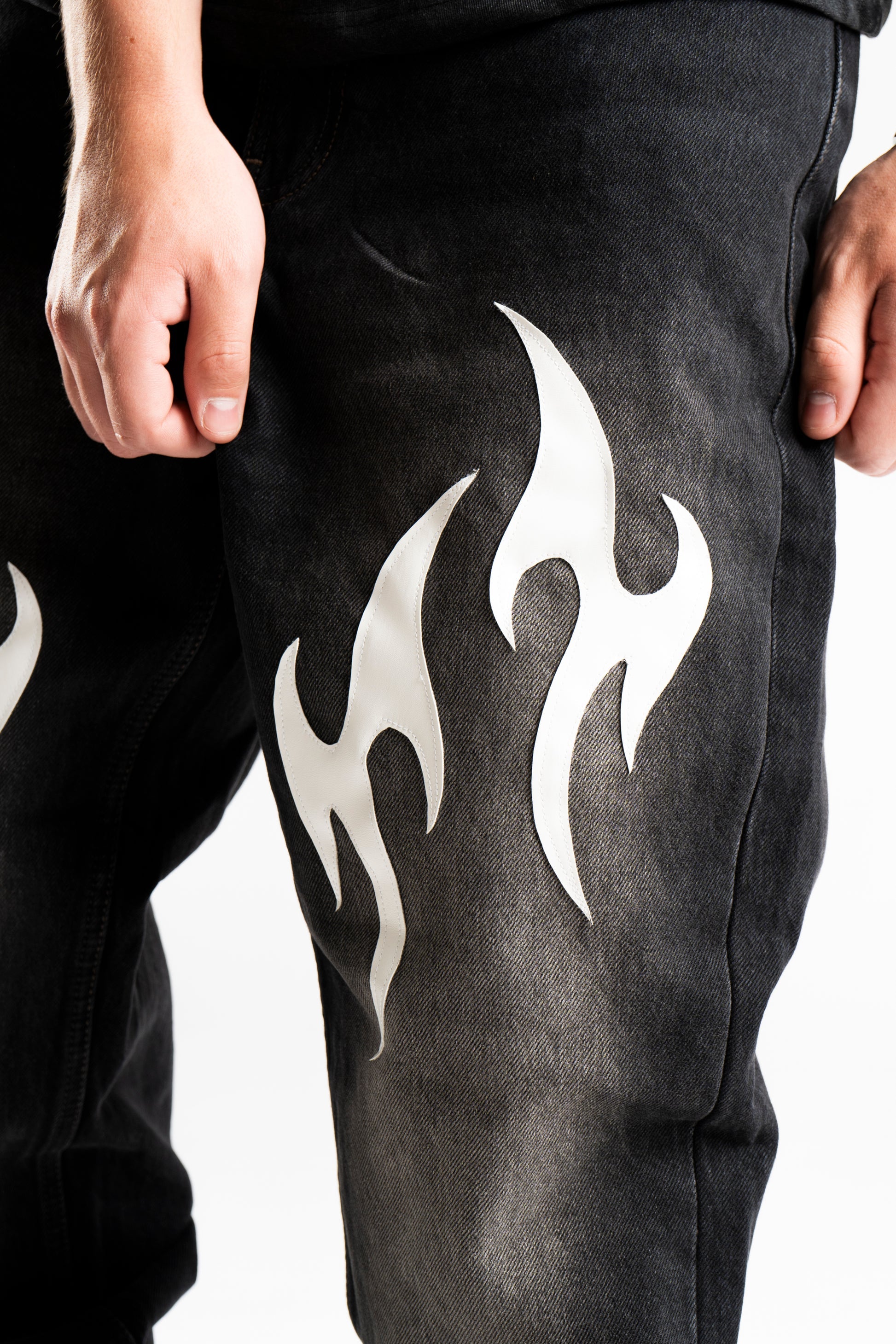 Custom Leather Tribal Flared Jeans