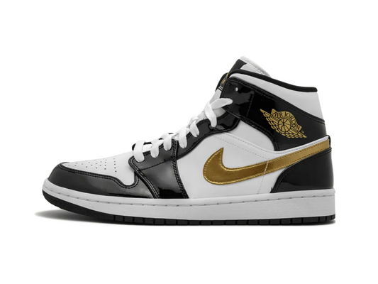 Nike Jordan 1 Mid Patent Black White Gold