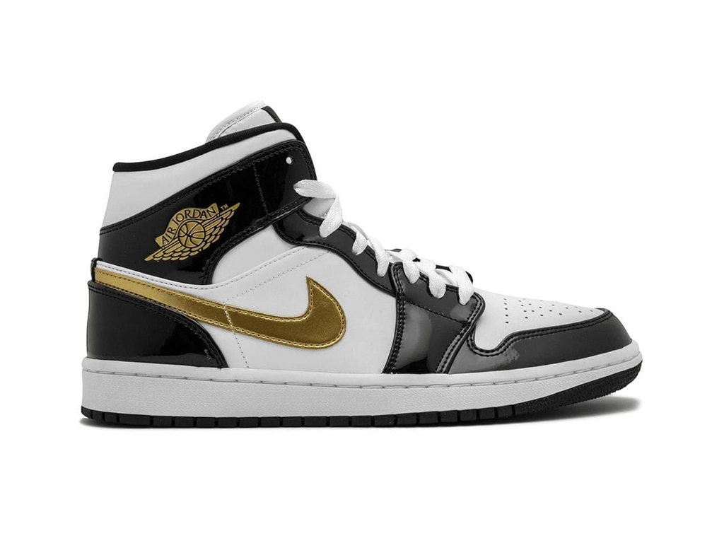 Nike Jordan 1 Mid Patent Black White Gold