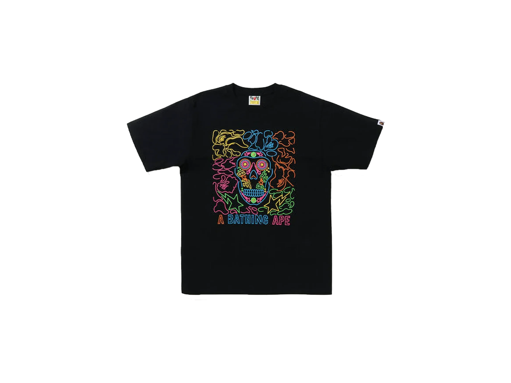 BAPE Halloween Neon Mexican Skull Tee Black-BAPE-pikastore.cz