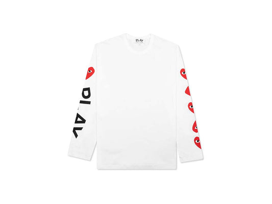 Comme des Garcons PLAY Red Multi Heart L/S White Tee