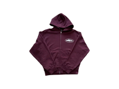 Corteiz Island Puff Print Zip Hoodie Burgundy