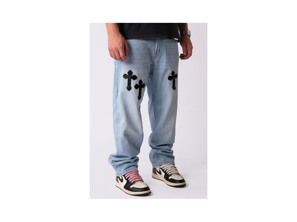 Custom Bleached Cross Jeans