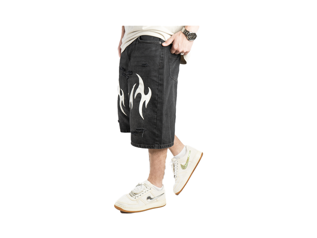 Custom Leather Tribal Shorts Black-Kalhoty-Custompantsprg-pikastore.cz