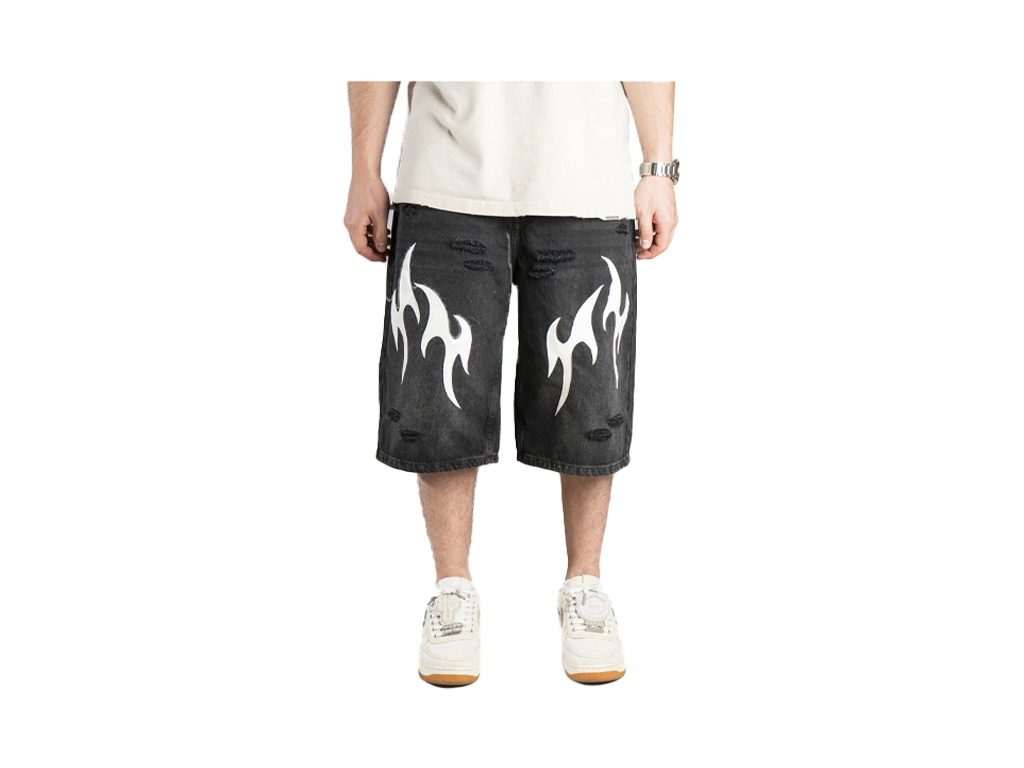 Custom Leather Tribal Shorts Black-Kalhoty-Custompantsprg-pikastore.cz