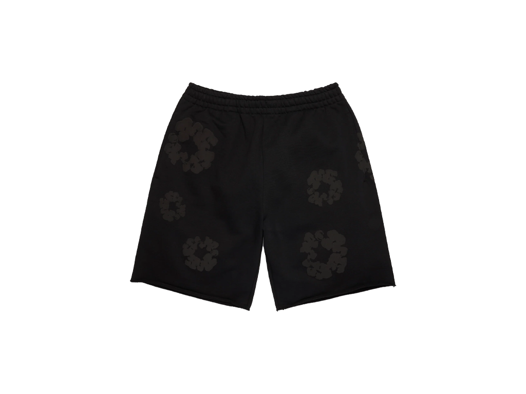 Denim Tears Faded Mono Cotton Wreath Sweatshorts Black – kraťasy, černá