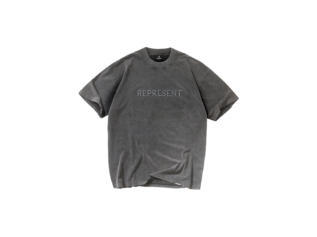 Represent Embroidered Serif Logo T-Shirt Vintage Grey