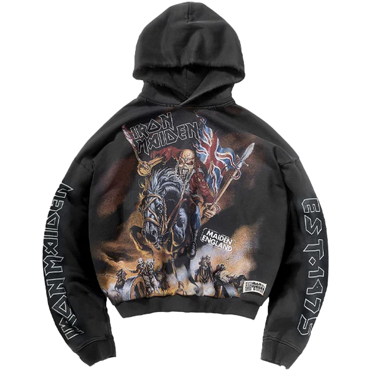 Represent X Iron Maiden Steed Hoodie Stained Black-Represent-pikastore.cz