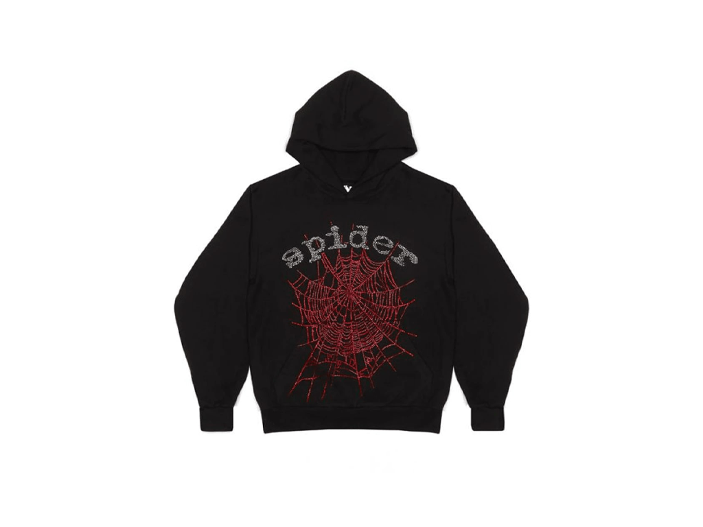 Sp5der Black Rhinestone Hoodie