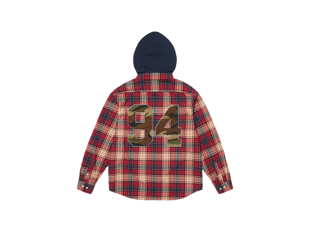 Supreme Applique Hooded Flannel Shirt Red-Supreme-pikastore.cz