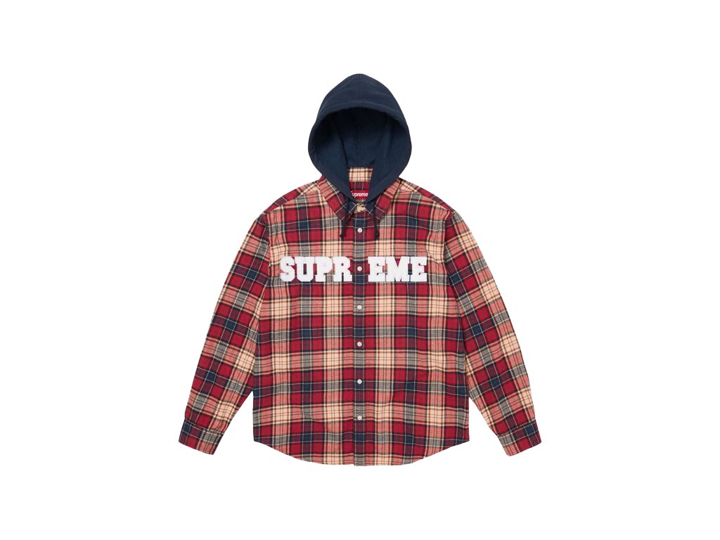 Supreme Applique Hooded Flannel Shirt Red-Supreme-pikastore.cz
