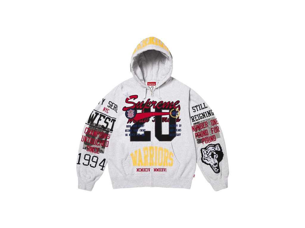 Supreme Warriors Applique Zip Up Hooded Sweatshirt grey-Supreme-pikastore.cz