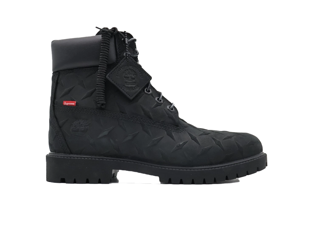 Supreme x Timberland 6 Inch Premium Waterproof Boot Embossed Diamond Plate - Black – buty – zdjęcie 3 z 5