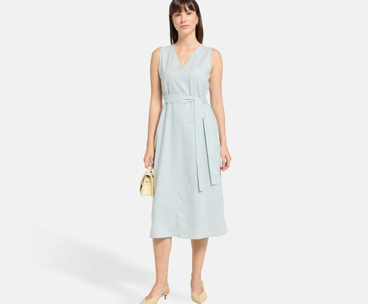 Calvin Klein Linen-blend dress Light Blue – ruházat – fotó 5/5