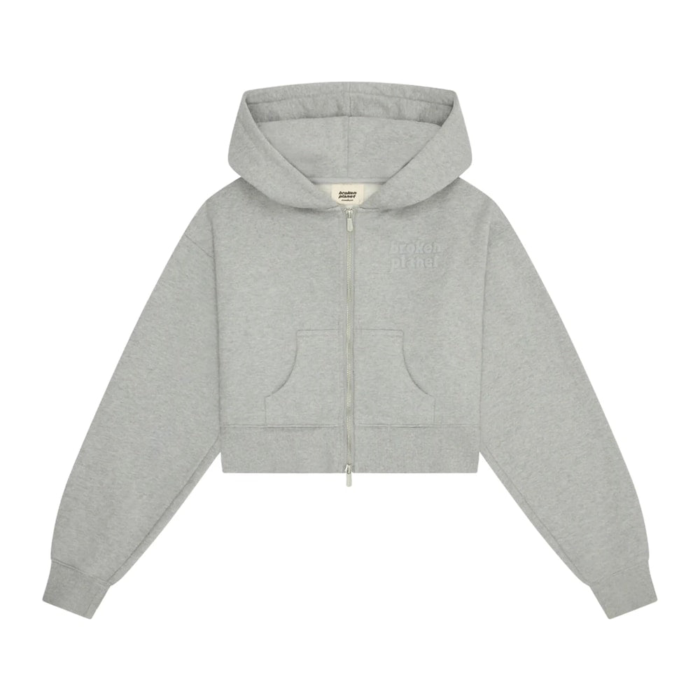 Broken Planet Women's Basics Cropped Zip-Up Hoodie Heather Grey