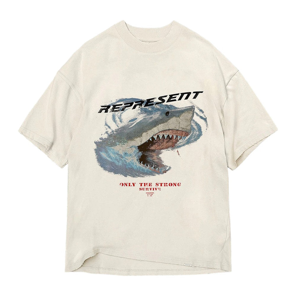 Represent Only The Strong Survive Shark T-Shirt Vintage White – t-shirt