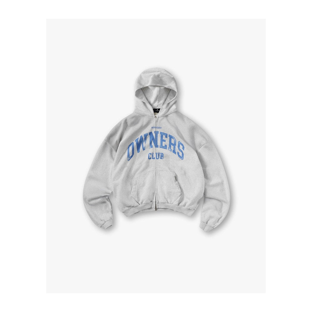 Represent Owners Club Zip Through Hoodie Sprayed Ice Grey Marl