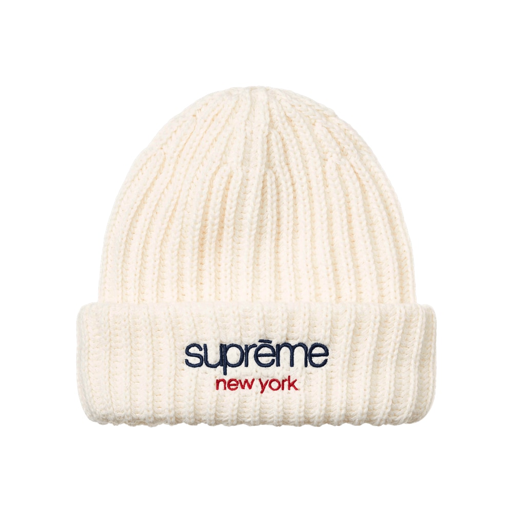Supreme Classic Logo Chunky Ribbed Beanie White
