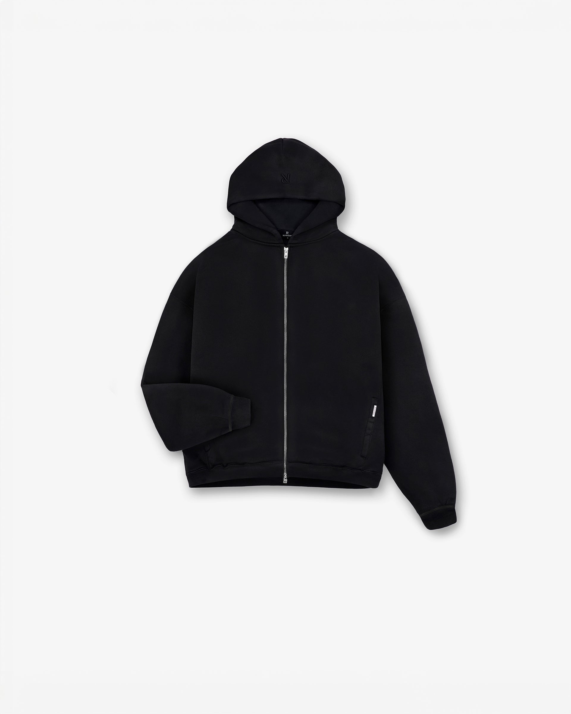 Represent Initial Boxy Zip Through Hoodie Jet Black