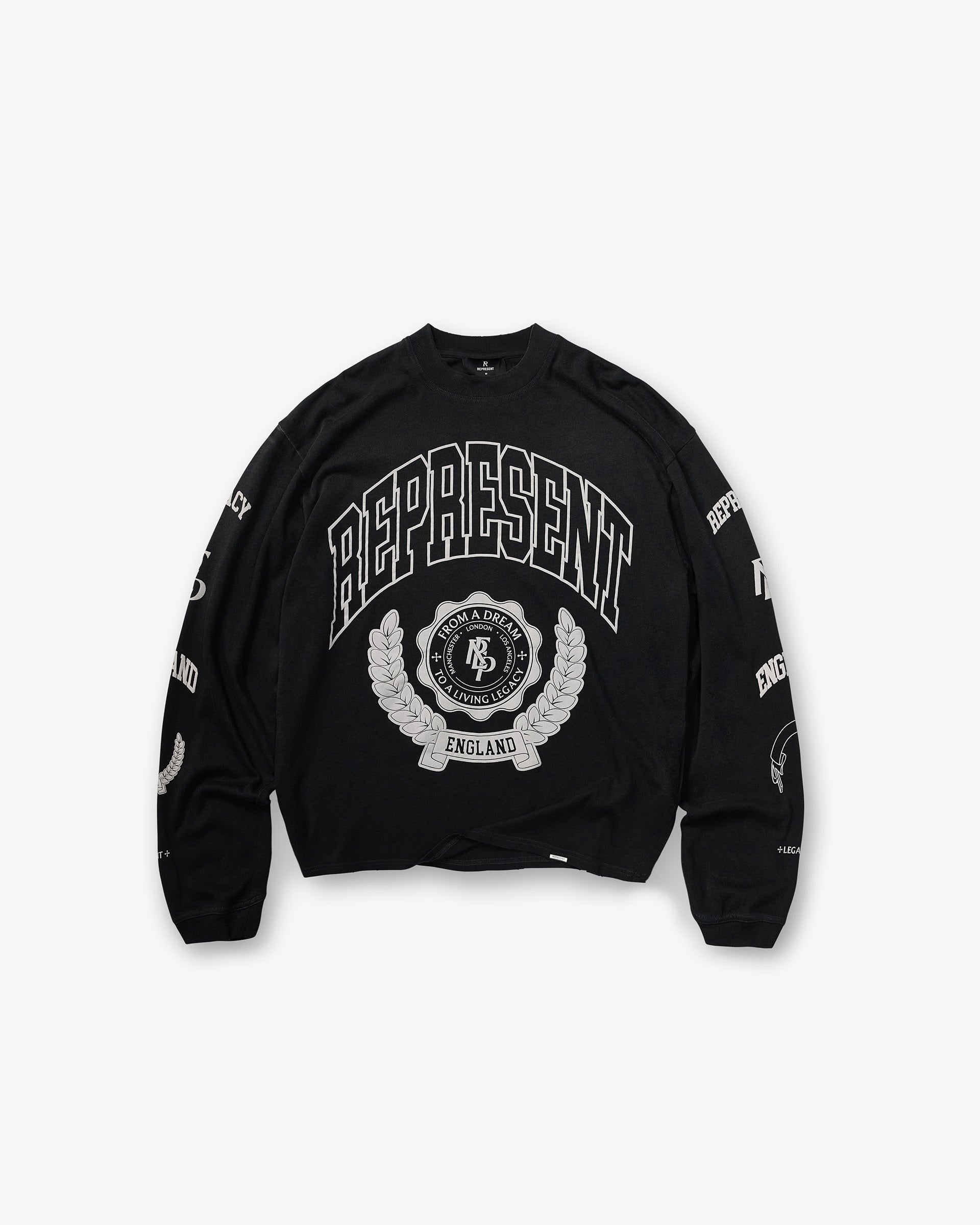 Represent Legacy Crest Long Sleeve T-Shirt Stained Black
