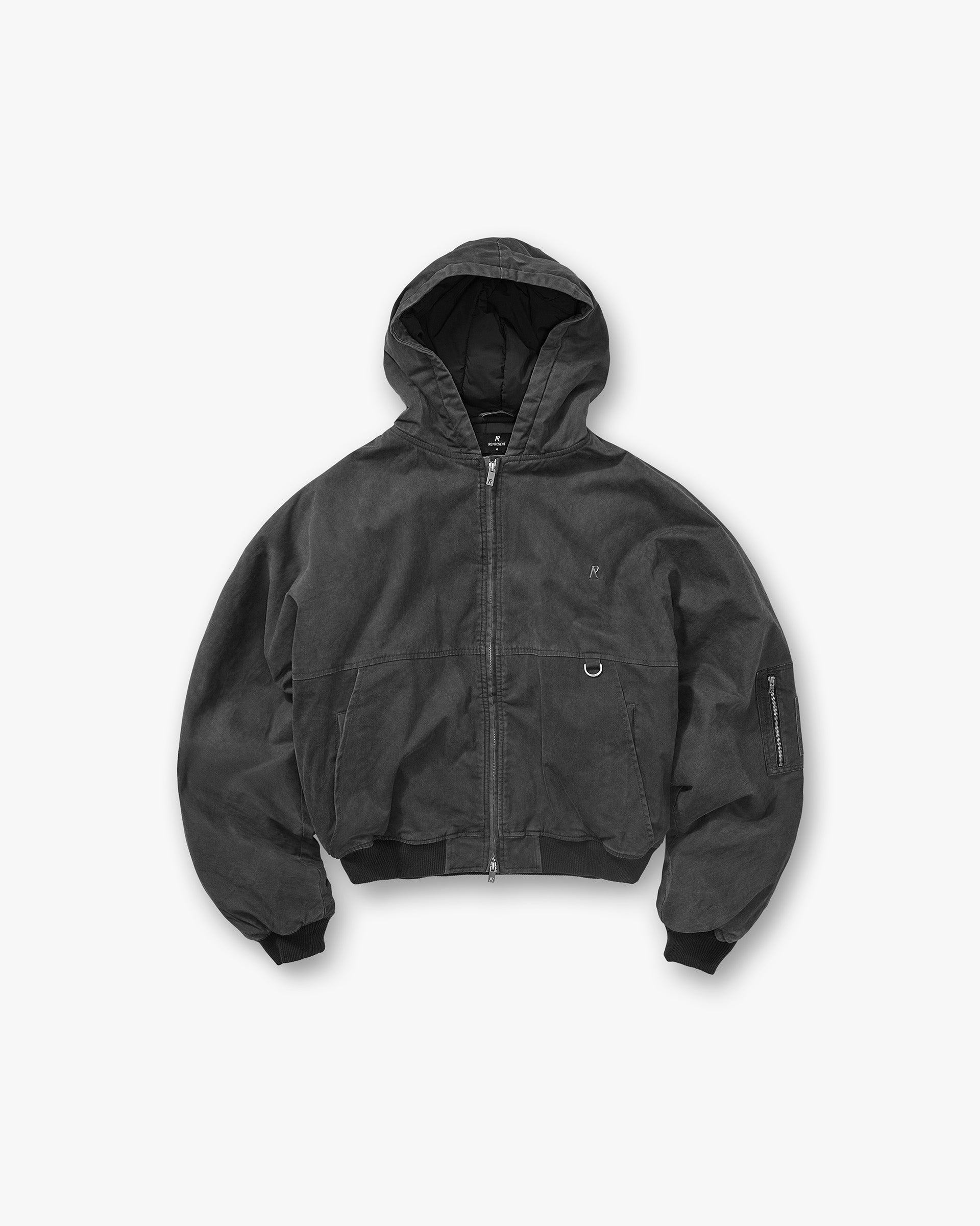 Represent Hooded Bomber Washed Black