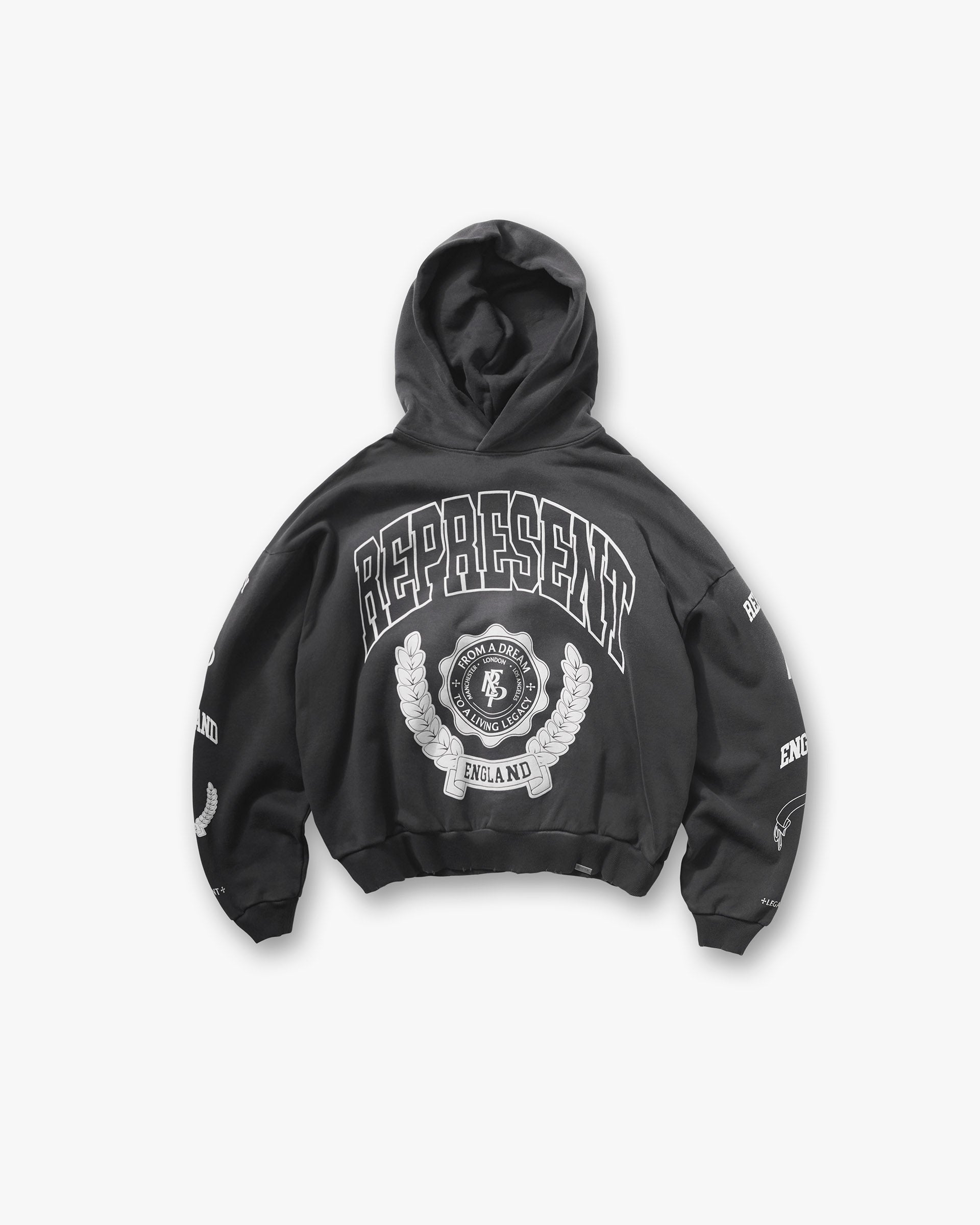 Represent Legacy Crest Hoodie Stained Black