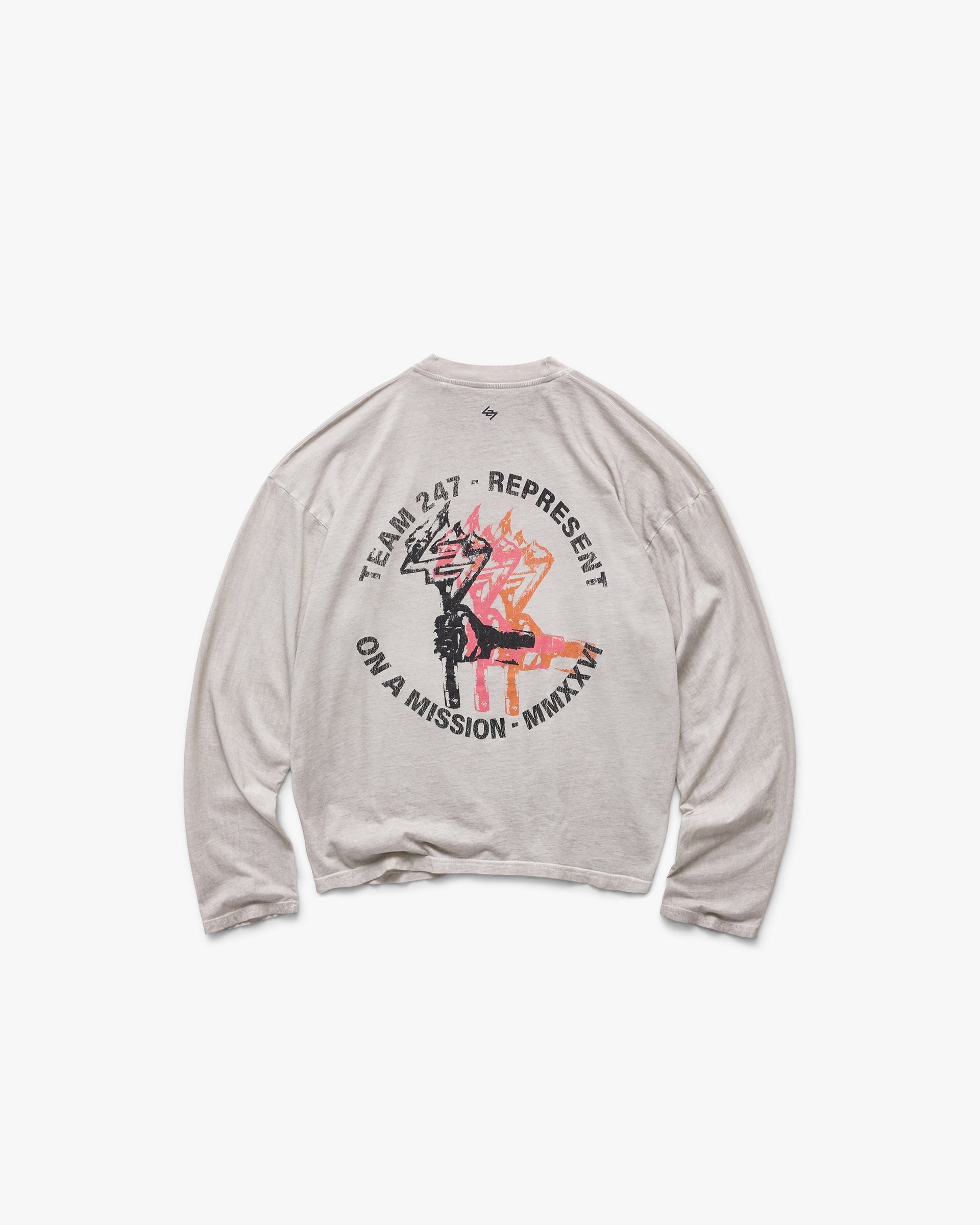 Represent 247 Torch Boxy Long Sleeve T-Shirt Bleach Wash