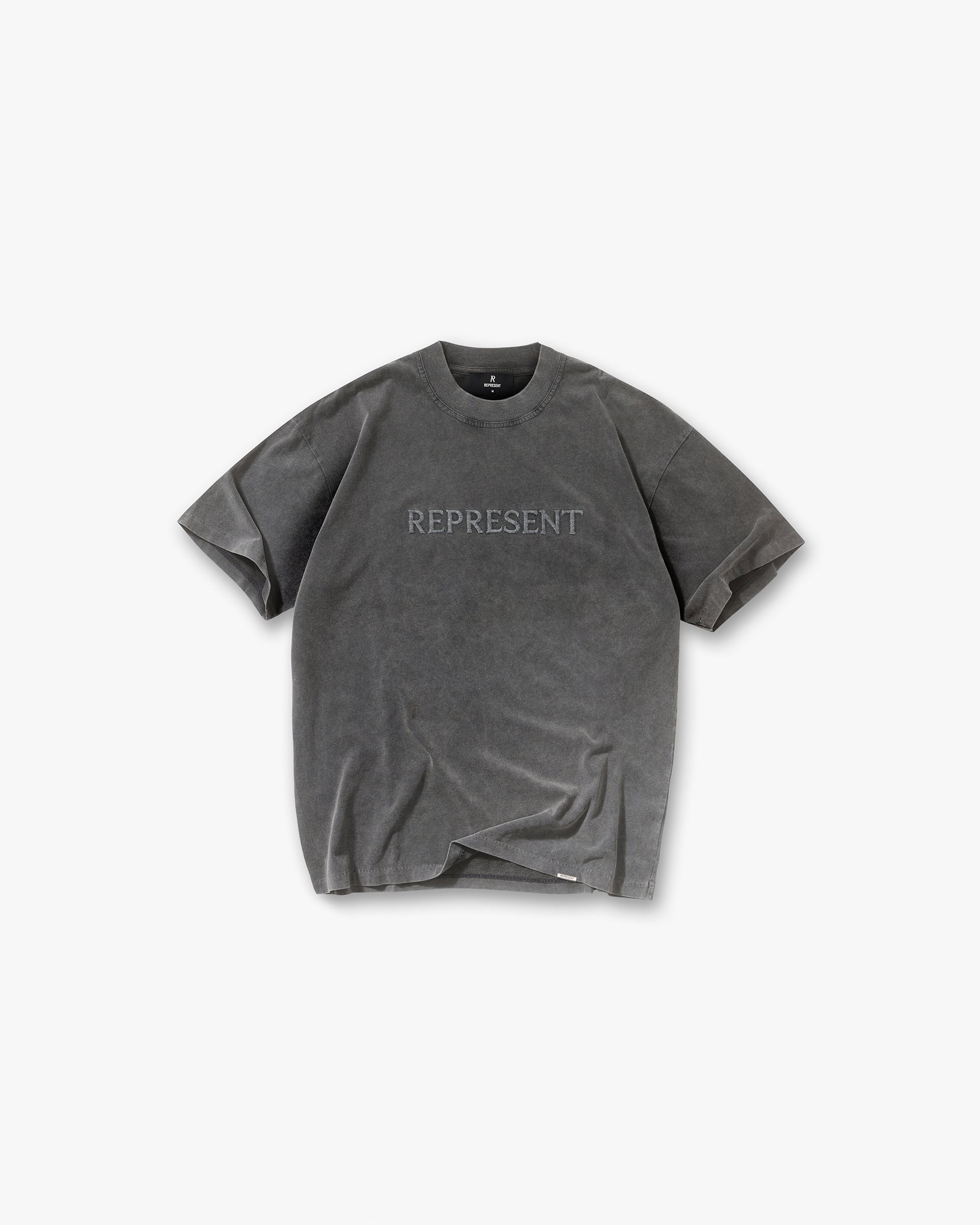Represent Embroidered Serif Logo T-Shirt Vintage Grey