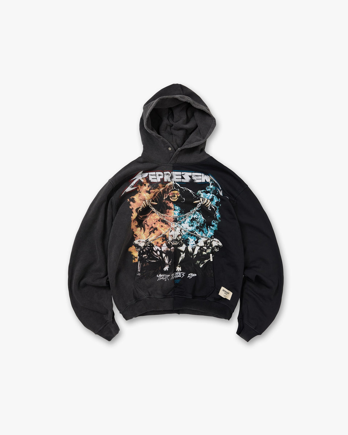 Represent Your Times Up Hoodie Vintage Grey Vintage Black