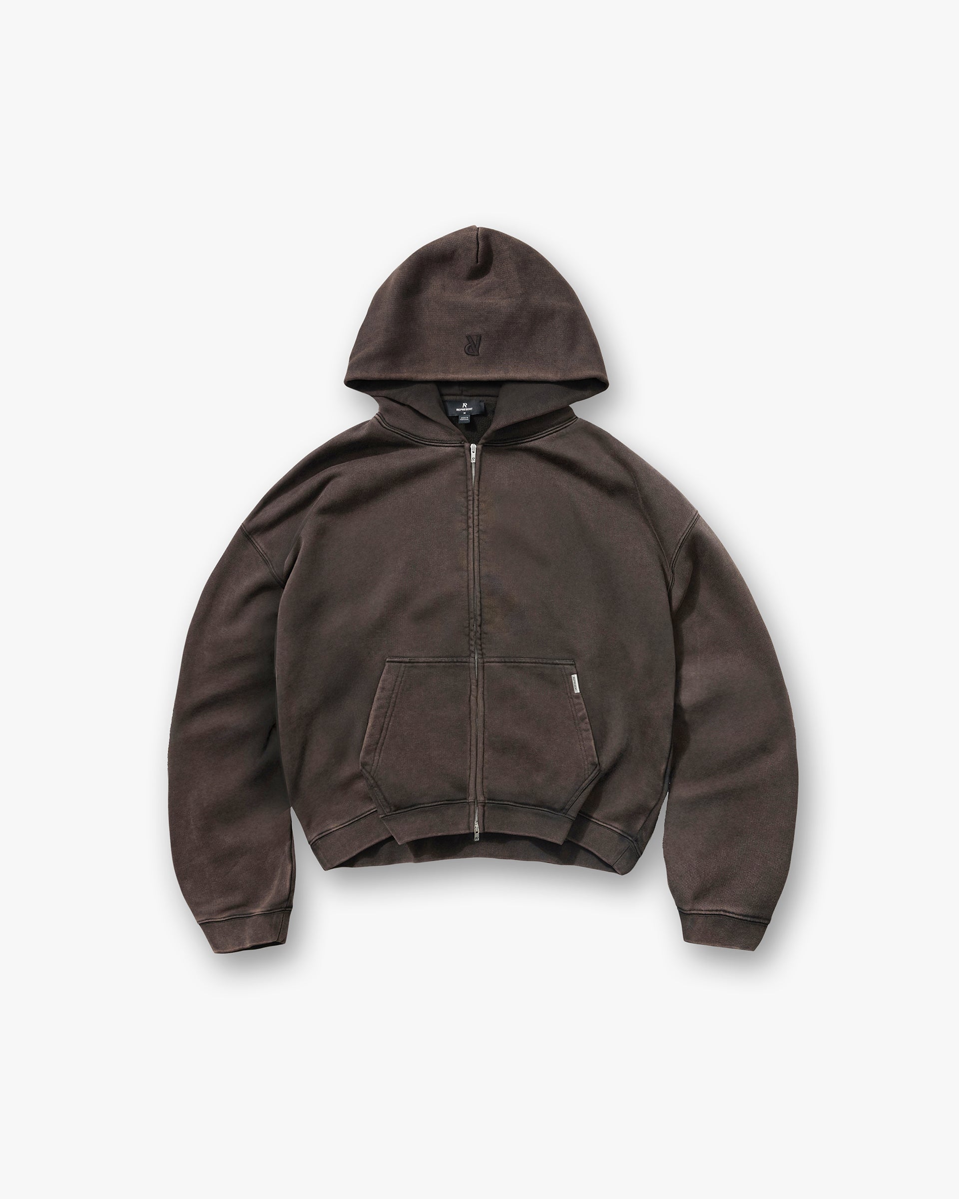 Represent Initial Boxy Zip Through Hoodie Coffee