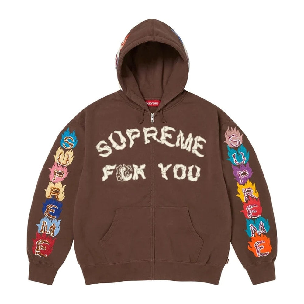 Supreme F**k You Zip Up Hooded Sweatshirt Brown
