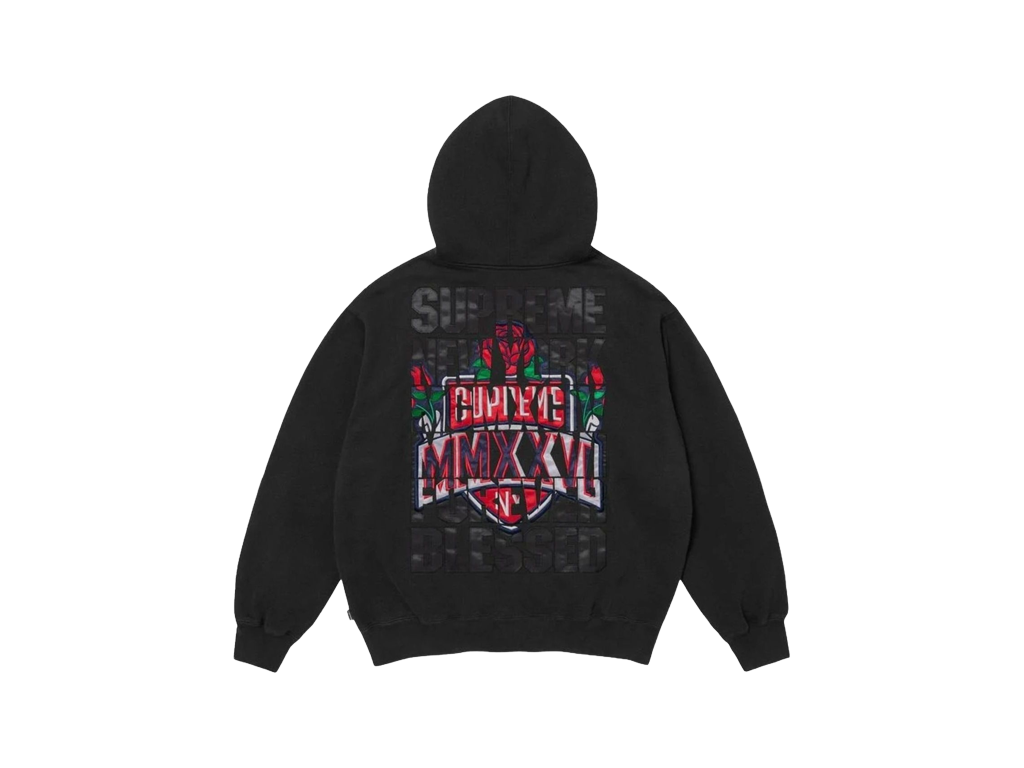 Supreme Blessed Appliqué Zip Up Hooded Sweatshirt Black